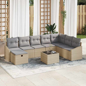 Garten Sofa Set Beige Poly Rattan 9-teilig