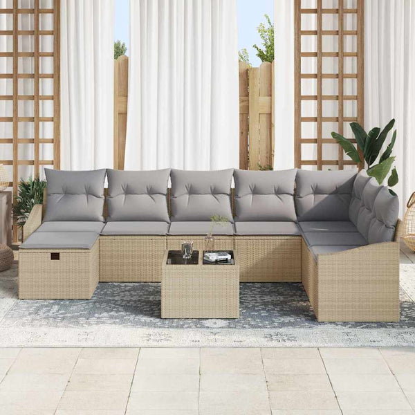 Garten Sofa Set Beige Poly Rattan 9-teilig