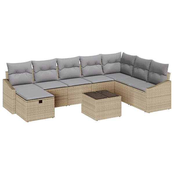 Garten Sofa Set Beige Poly Rattan 9-teilig