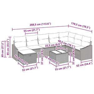 Garten Sofa Set Beige Poly Rattan 9-teilig
