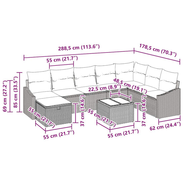 Garten Sofa Set Beige Poly Rattan 9-teilig