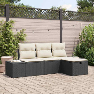 Garten Sofa Set Schwarz Poly Rattan 4-teilig