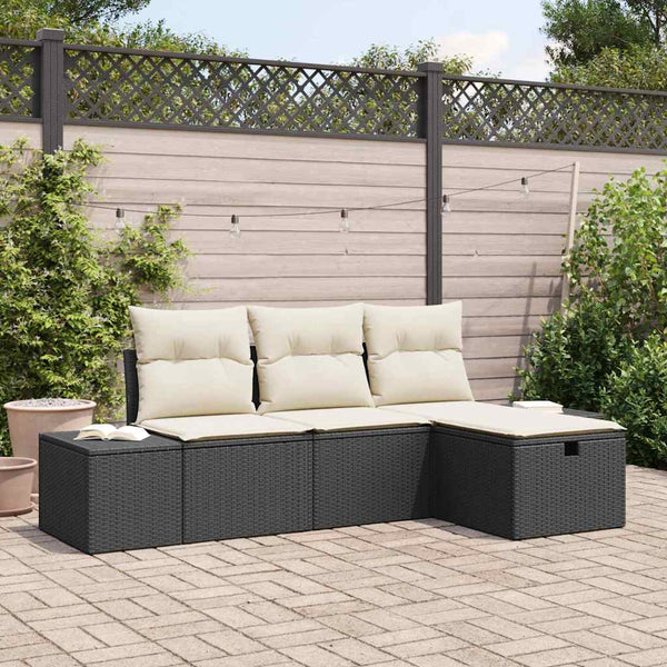 Garten Sofa Set Schwarz Poly Rattan 4-teilig