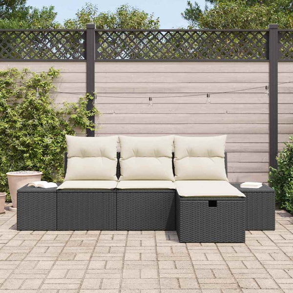 Garten Sofa Set Schwarz Poly Rattan 4-teilig