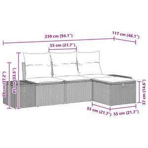 Garten Sofa Set Schwarz Poly Rattan 4-teilig