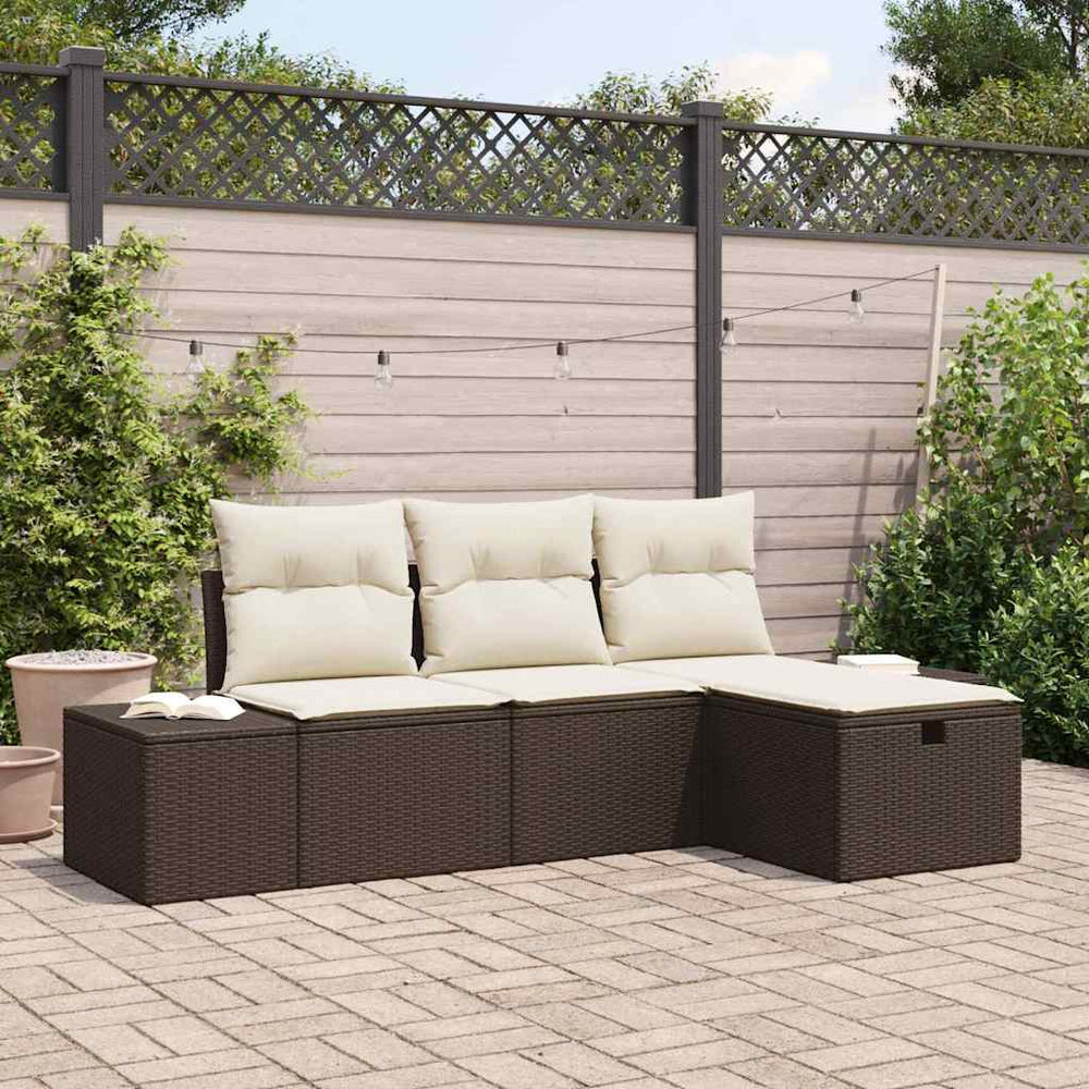 vidaXL Salon de jardin avec coussins 4 pcs Marron Résine tressée