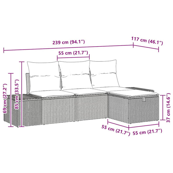 Garten Sofa Set Braun Poly Rattan 4-teilig