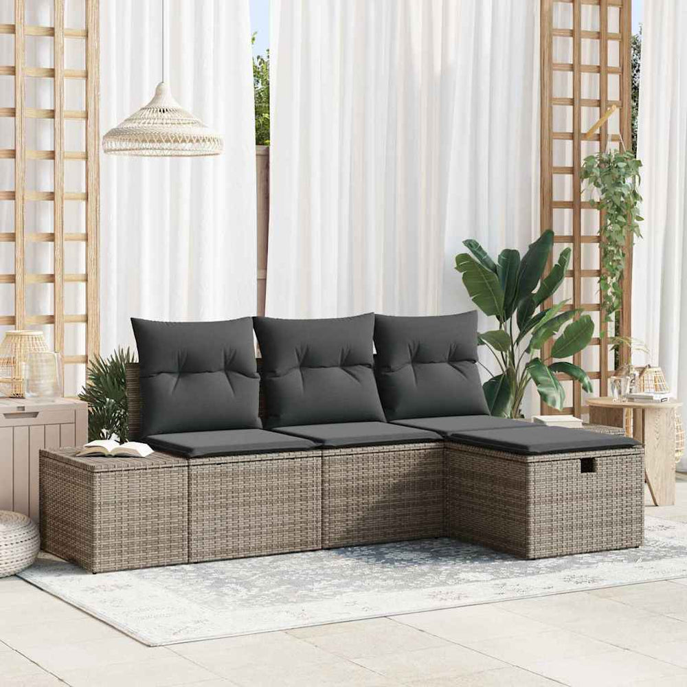 vidaXL Ensemble de canapés de jardin avec coussins 4 pcs Gris résine tressée