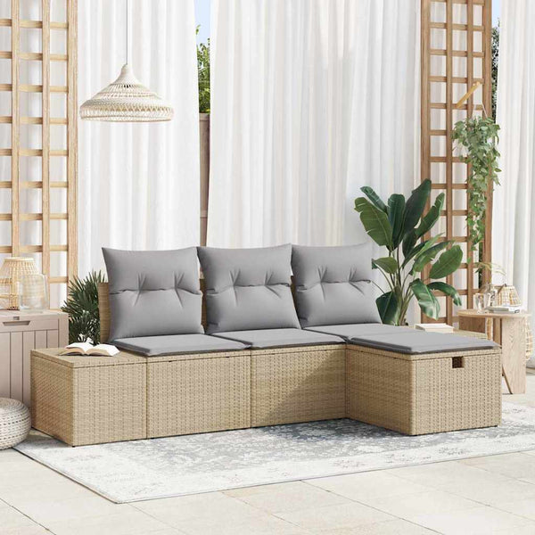 vidaXL Ensemble de canapés de jardin avec coussins 4 pcs Beige Rotin PE
