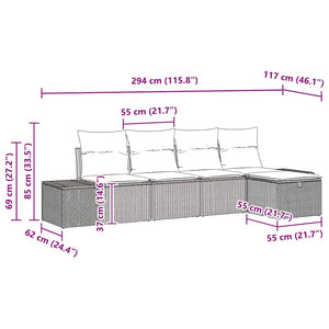 Gartensofa Set Poly Rattan 5-teilig