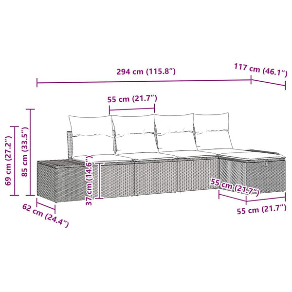 Gartensofa Set Poly Rattan 5-teilig