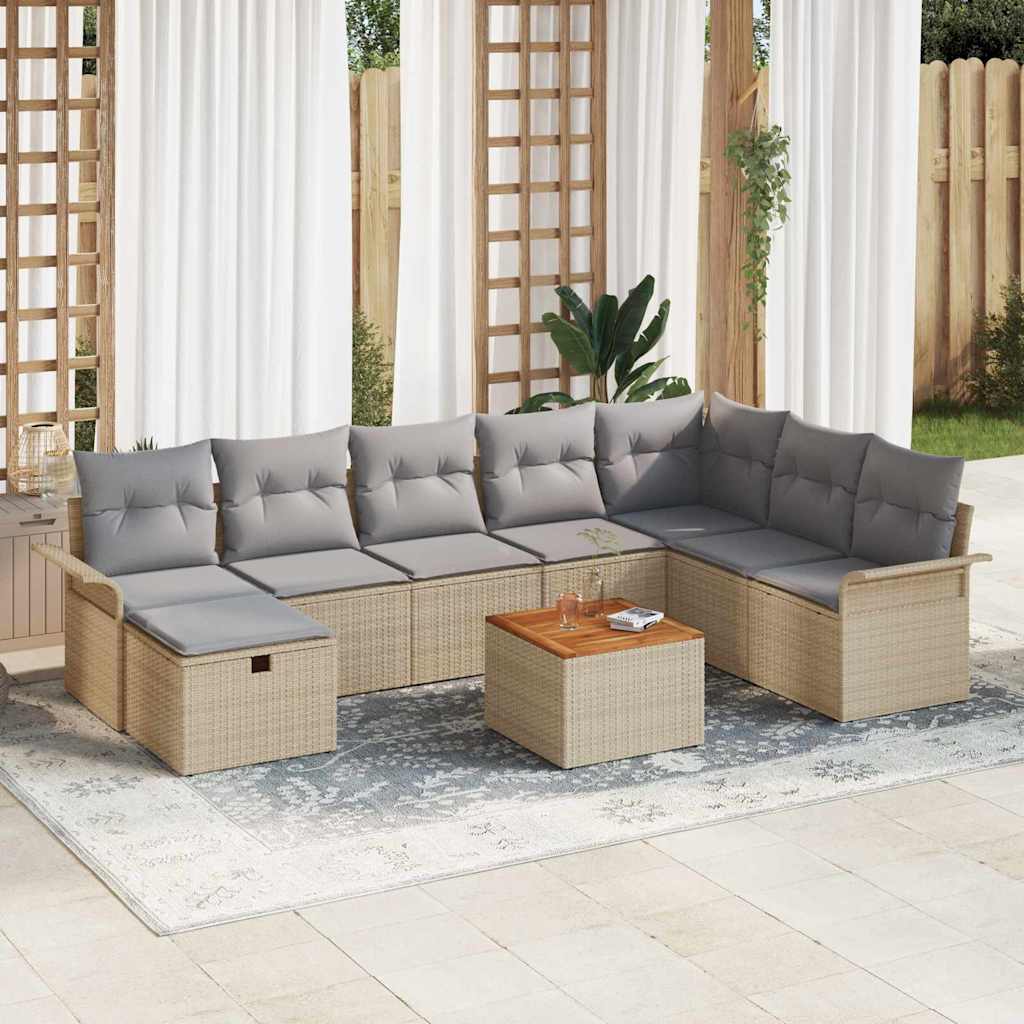 Gartensofa Set Beige Poly Rattan 9-teilig
