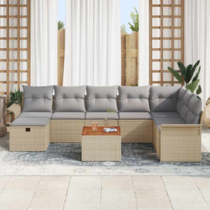 Gartensofa Set Beige Poly Rattan 9-teilig