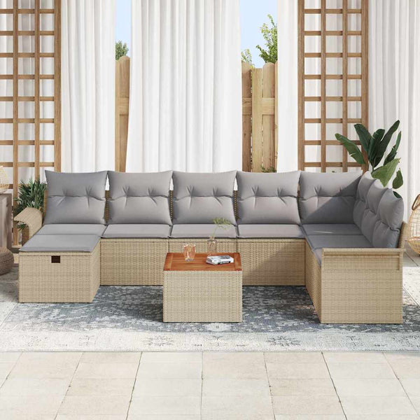 Gartensofa Set Beige Poly Rattan 9-teilig