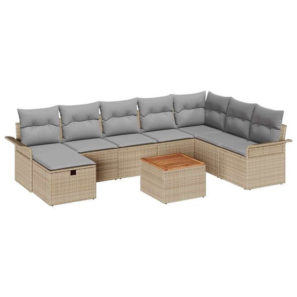 Gartensofa Set Beige Poly Rattan 9-teilig