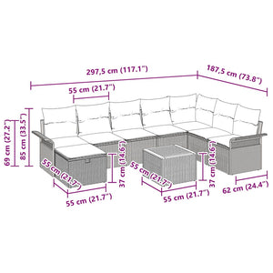 Gartensofa Set Beige Poly Rattan 9-teilig