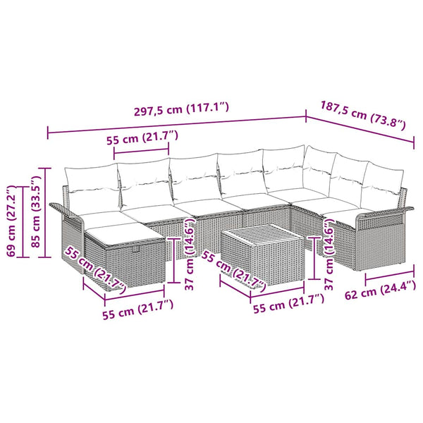 Gartensofa Set Beige Poly Rattan 9-teilig