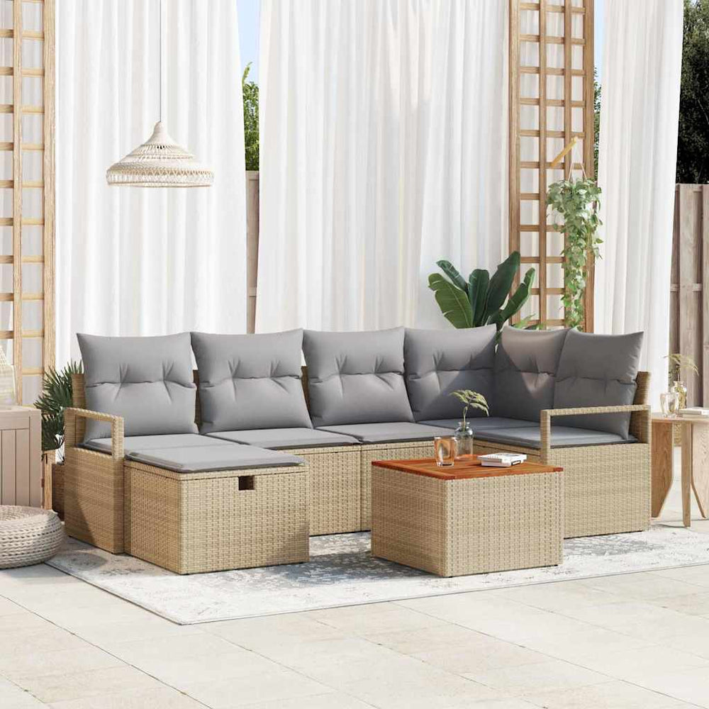 vidaXL Salon de jardin avec coussins et rangement 7 pcs Beige résine tressée