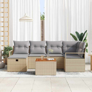vidaXL Salon de jardin avec coussins et rangement 7 pcs Beige résine tressée
