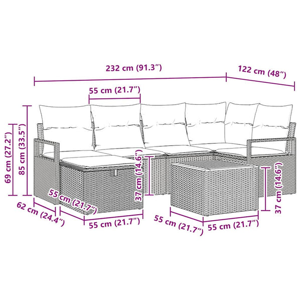 vidaXL Salon de jardin avec coussins et rangement 7 pcs Beige résine tressée