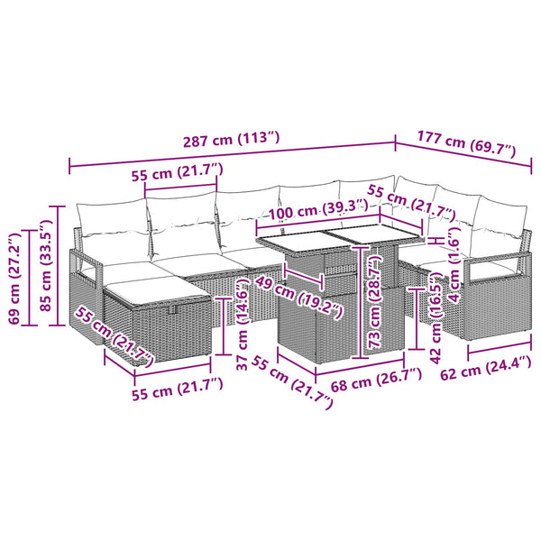 Poly Rattan Gartensofa Set mit Kissen