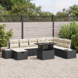 Garten Sofa Set Schwarz Poly Rattan 11-teilig