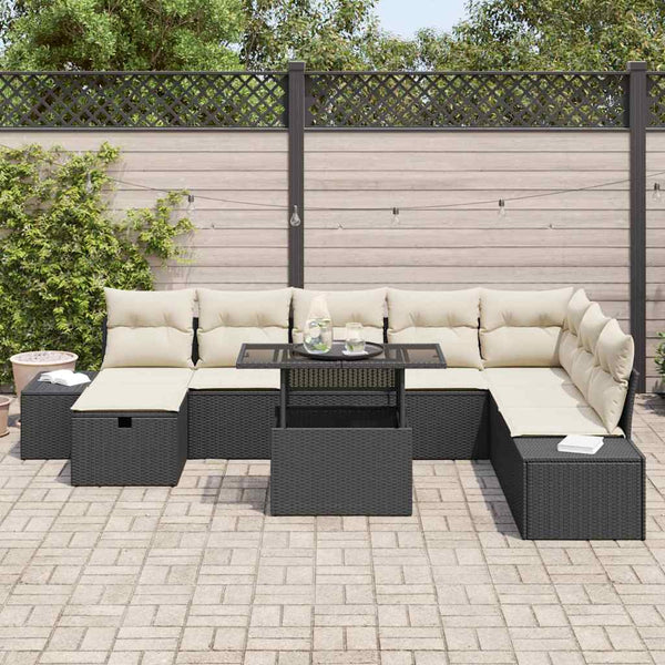 Garten Sofa Set Schwarz Poly Rattan 11-teilig