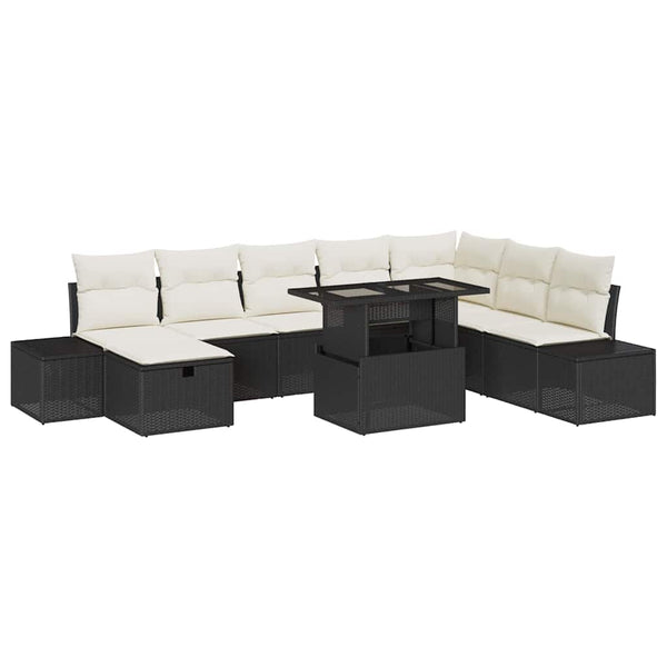 Garten Sofa Set Schwarz Poly Rattan 11-teilig