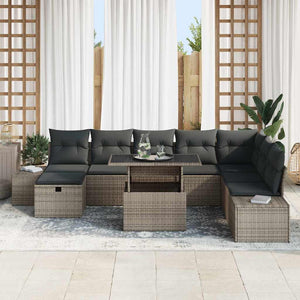 Garten Sofa Set Grau Poly Rattan 11-teilig