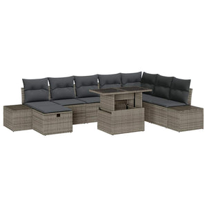 Garten Sofa Set Grau Poly Rattan 11-teilig