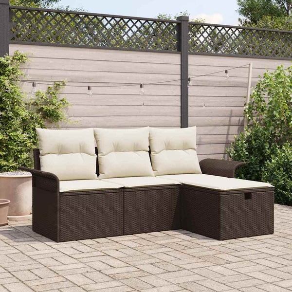 vidaXL Ensemble de canapés de jardin avec coussins et espace de rangement 4 pcs Marron Résine tressée