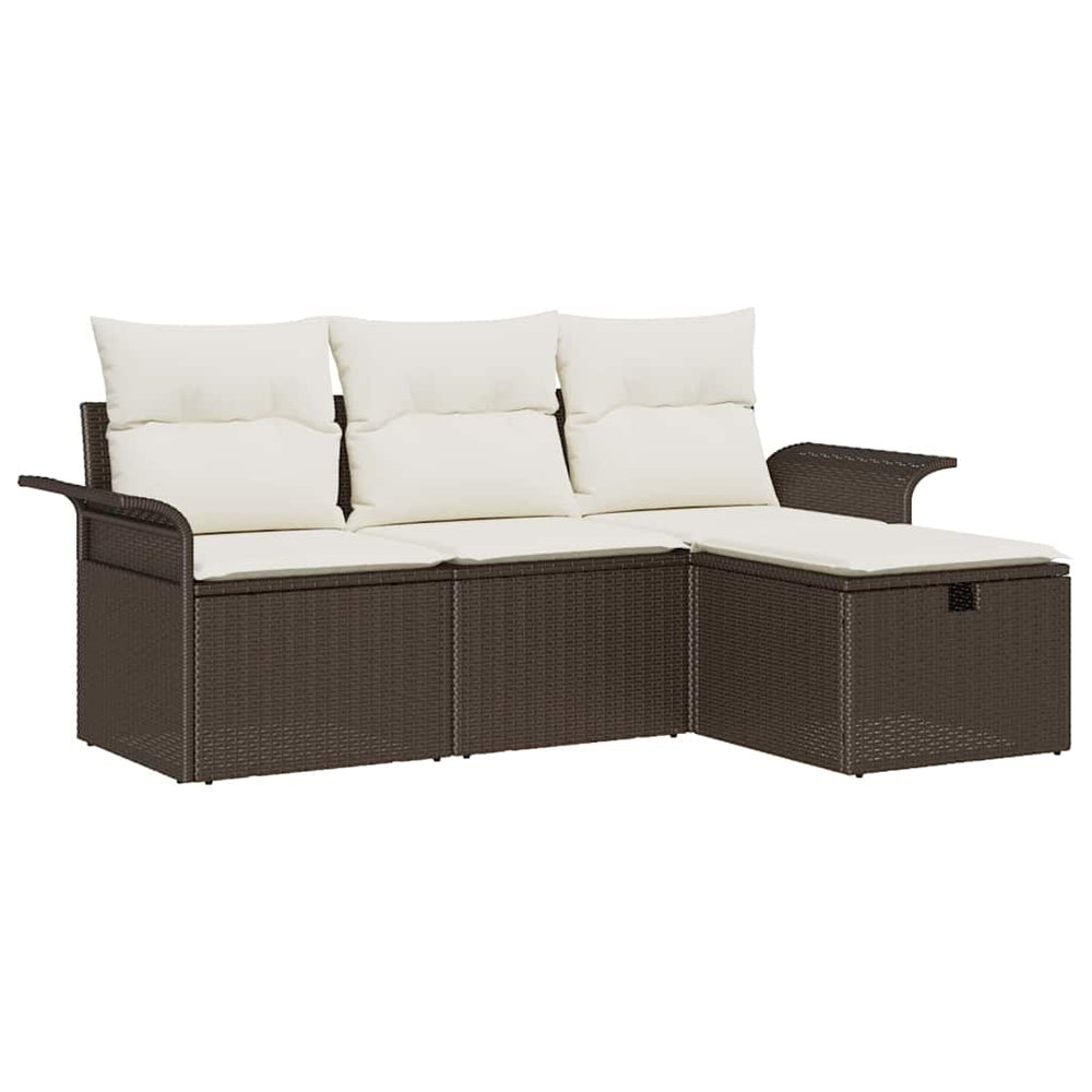 vidaXL Ensemble de canapés de jardin avec coussins et espace de rangement 4 pcs Marron Résine tressée