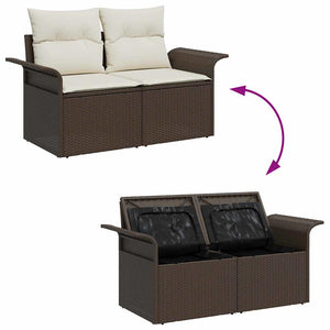 vidaXL Ensemble de canapés de jardin avec coussins et espace de rangement 4 pcs Marron Résine tressée