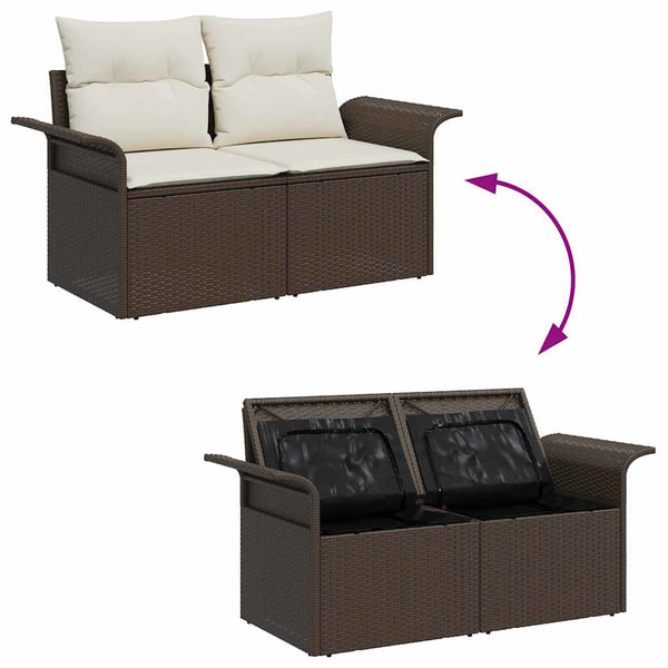vidaXL Ensemble de canapés de jardin avec coussins et espace de rangement 4 pcs Marron Résine tressée