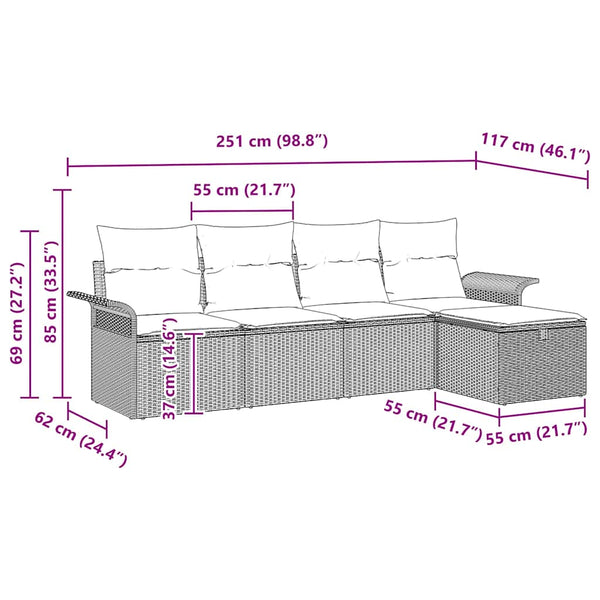 Gartenmöbel Set Braun Poly Rattan mit Kissen