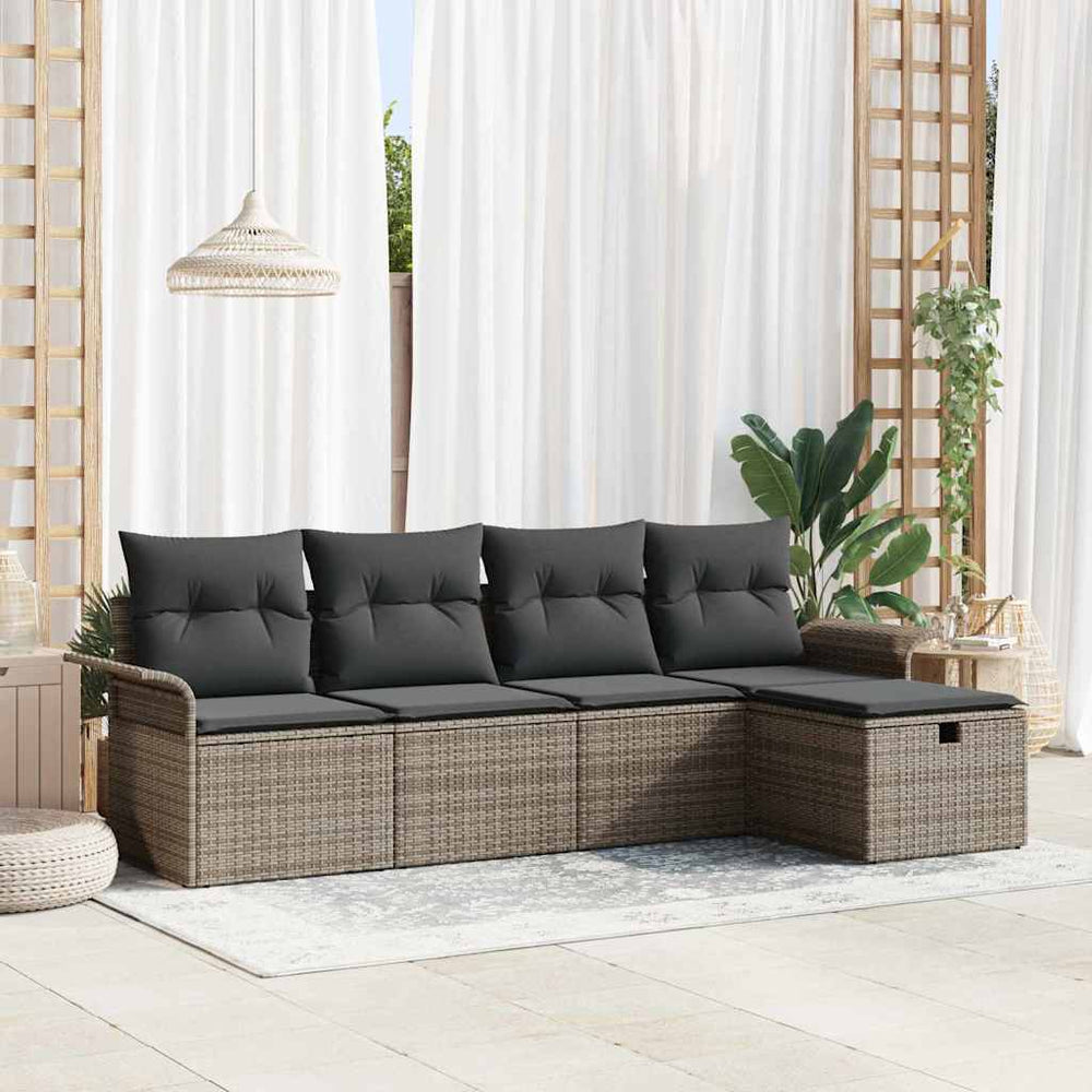 vidaXL Ensemble de canapés de jardin avec coussins et espace de rangement 5 pcs Gris résine tressée