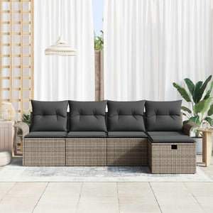Garten Sofa Set Grau Poly Rattan 5-teilig