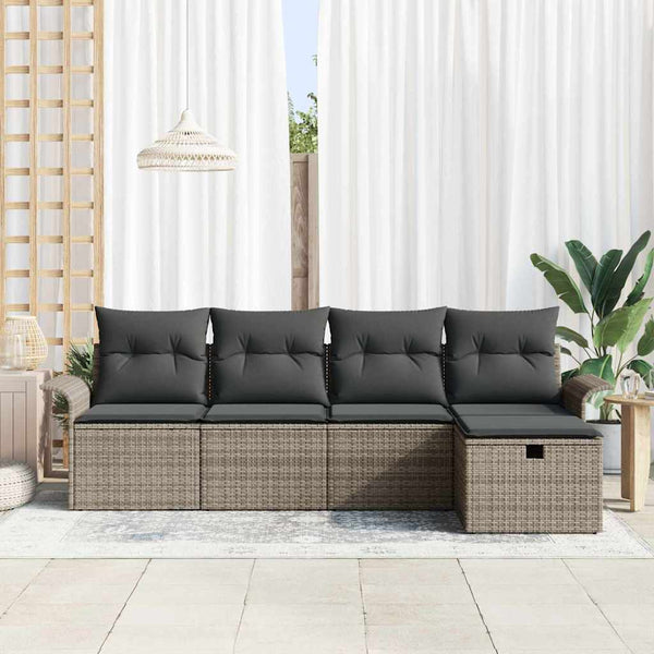 Garten Sofa Set Grau Poly Rattan 5-teilig