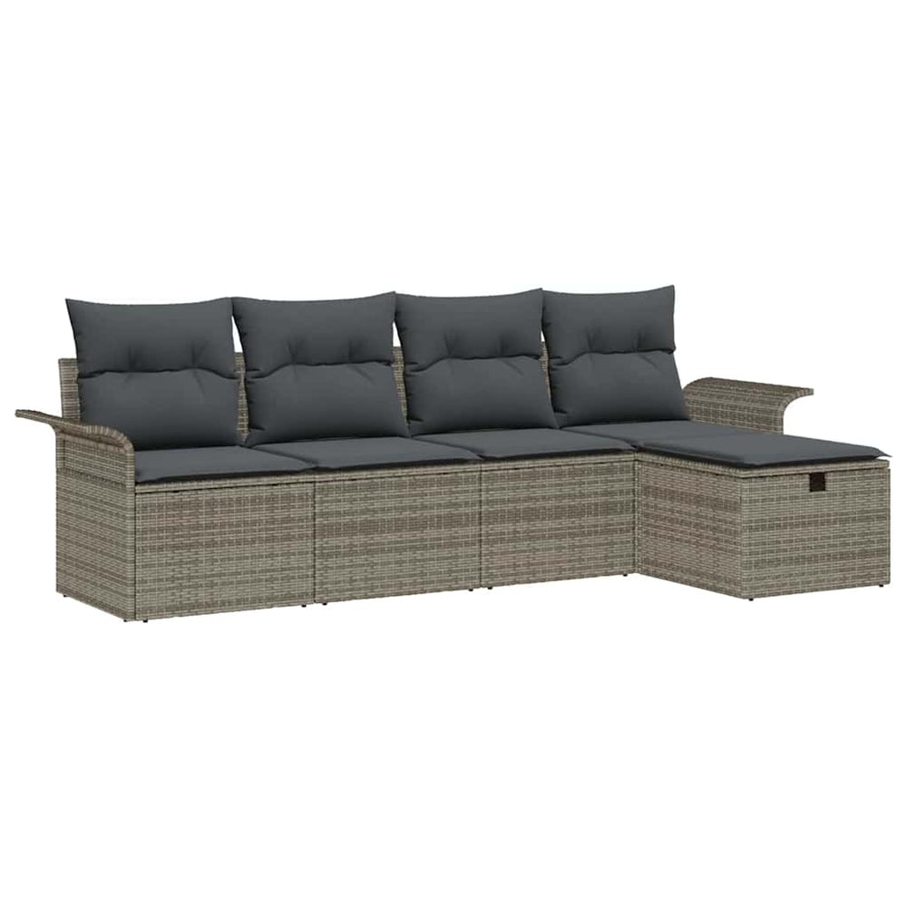 vidaXL Ensemble de canapés de jardin avec coussins et espace de rangement 5 pcs Gris résine tressée