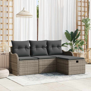 vidaXL Salon de jardin avec coussins et rangement 4 pcs Gris résine tressée