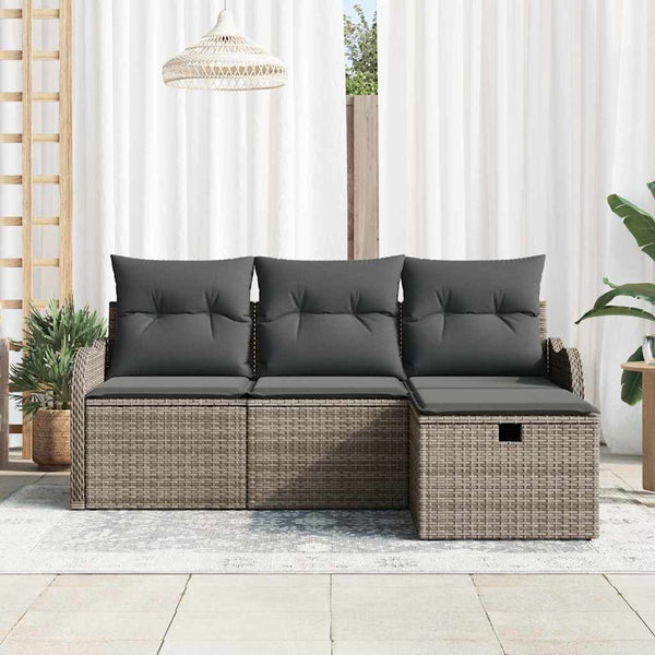 vidaXL Salon de jardin avec coussins et rangement 4 pcs Gris résine tressée