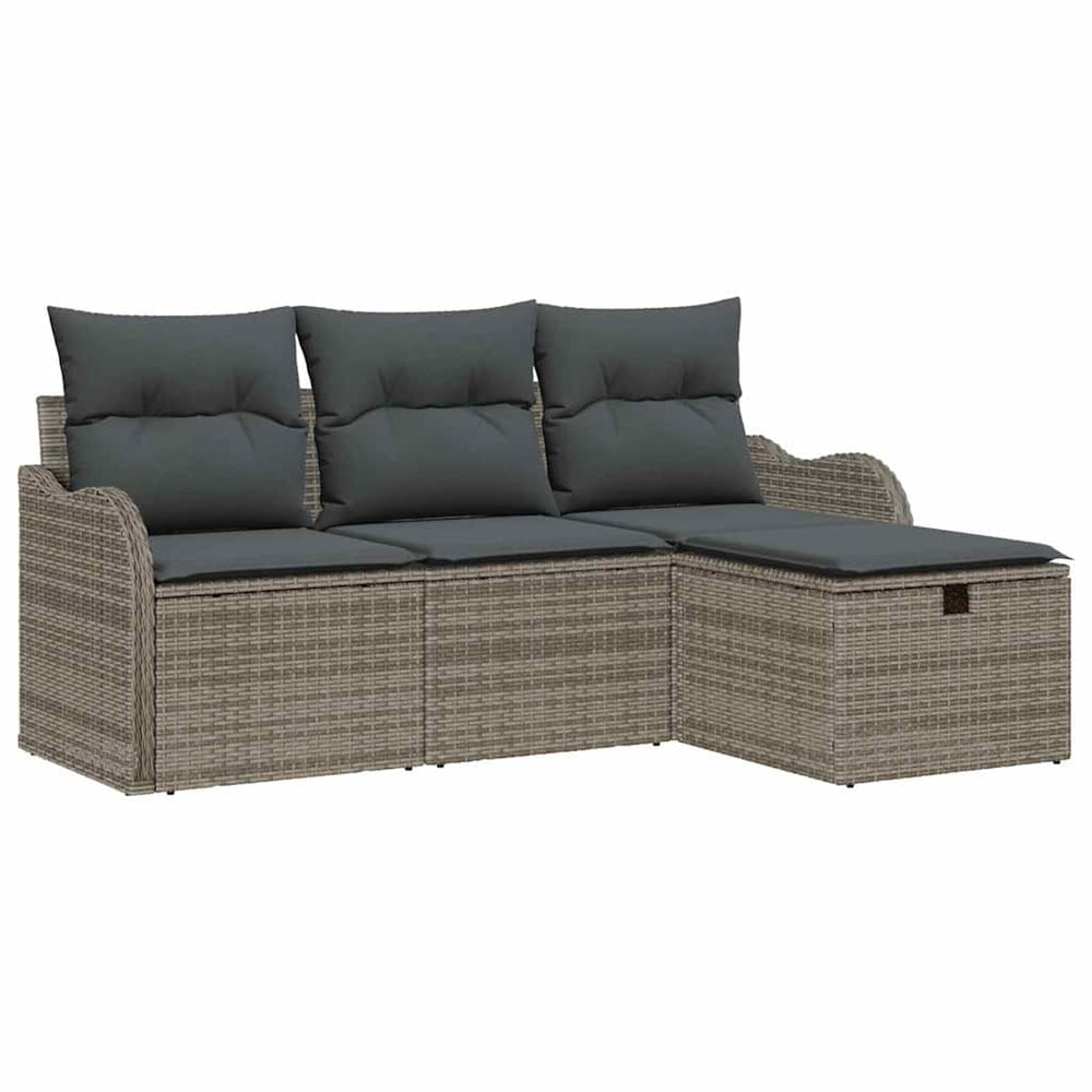 vidaXL Salon de jardin avec coussins et rangement 4 pcs Gris résine tressée