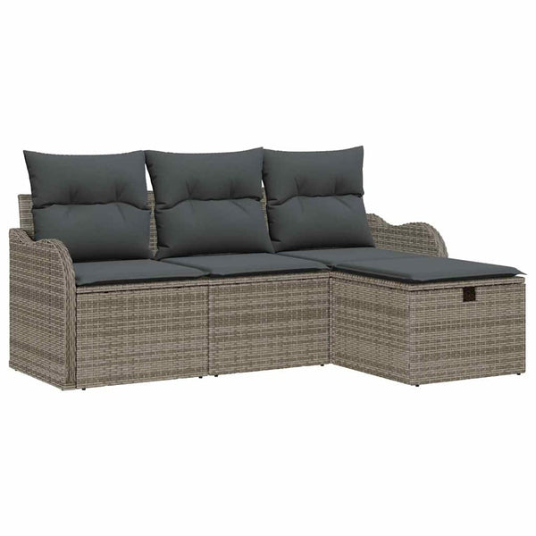 vidaXL Salon de jardin avec coussins et rangement 4 pcs Gris résine tressée
