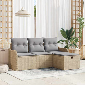 vidaXL Salon de jardin 4 pcs avec coussins et espace de rangement poly rotin beige