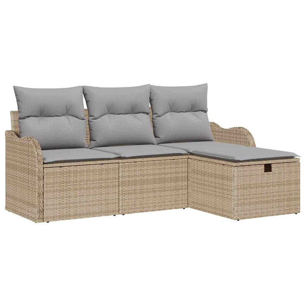 vidaXL Salon de jardin 4 pcs avec coussins et espace de rangement poly rotin beige