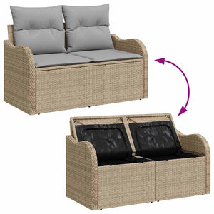 vidaXL Salon de jardin 4 pcs avec coussins et espace de rangement poly rotin beige