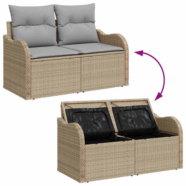 vidaXL Salon de jardin 4 pcs avec coussins et espace de rangement poly rotin beige