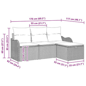 vidaXL Salon de jardin 4 pcs avec coussins et espace de rangement poly rotin beige