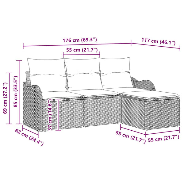 vidaXL Salon de jardin 4 pcs avec coussins et espace de rangement poly rotin beige