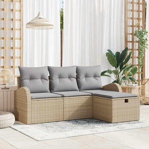 vidaXL Ensemble de canapés de jardin avec coussins et rangements 4 pcs Rotin synthétique Beige